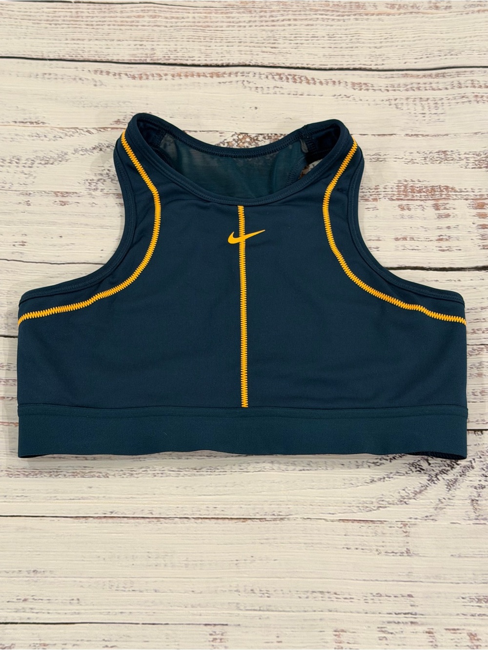 Nike Women's M Dark Teal Swoosh Logo Sports Bra  Dri-Fit Mesh Back High Neck